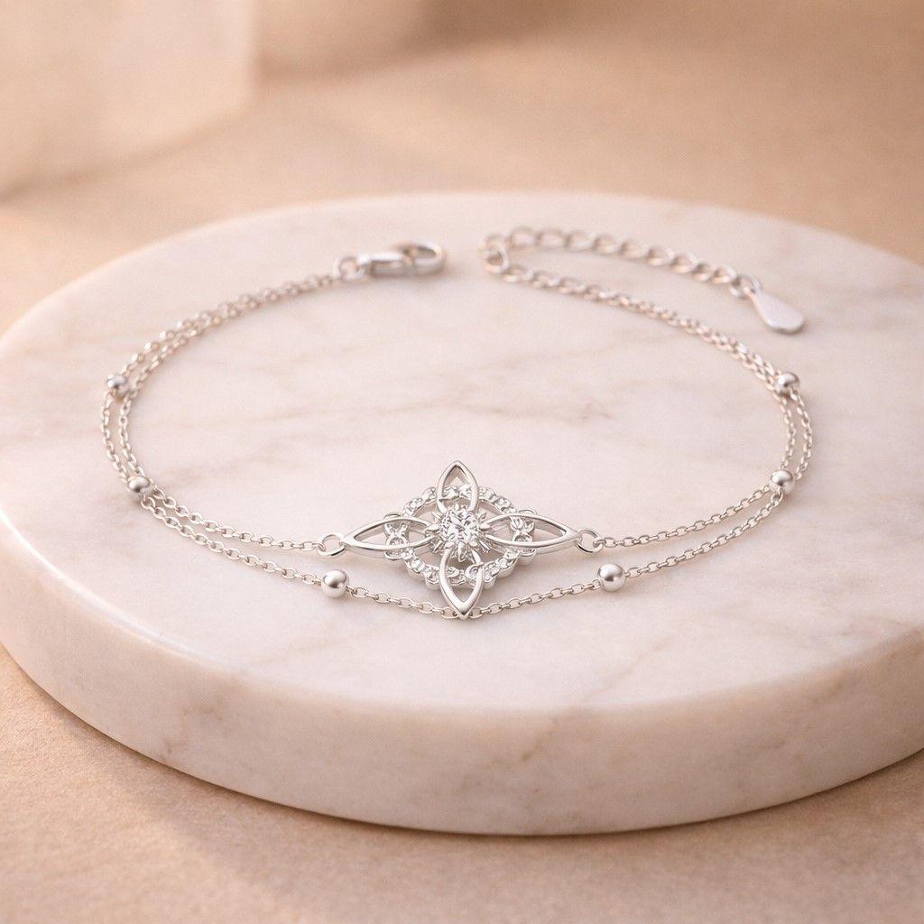 Pulsera Doble Nudo de Brujas Circón Plata 925-2