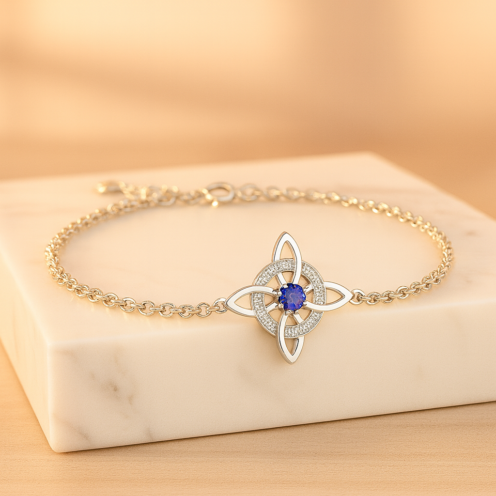 Pulsera Nudo de Bruja Circón Azul en Plata 925 -2