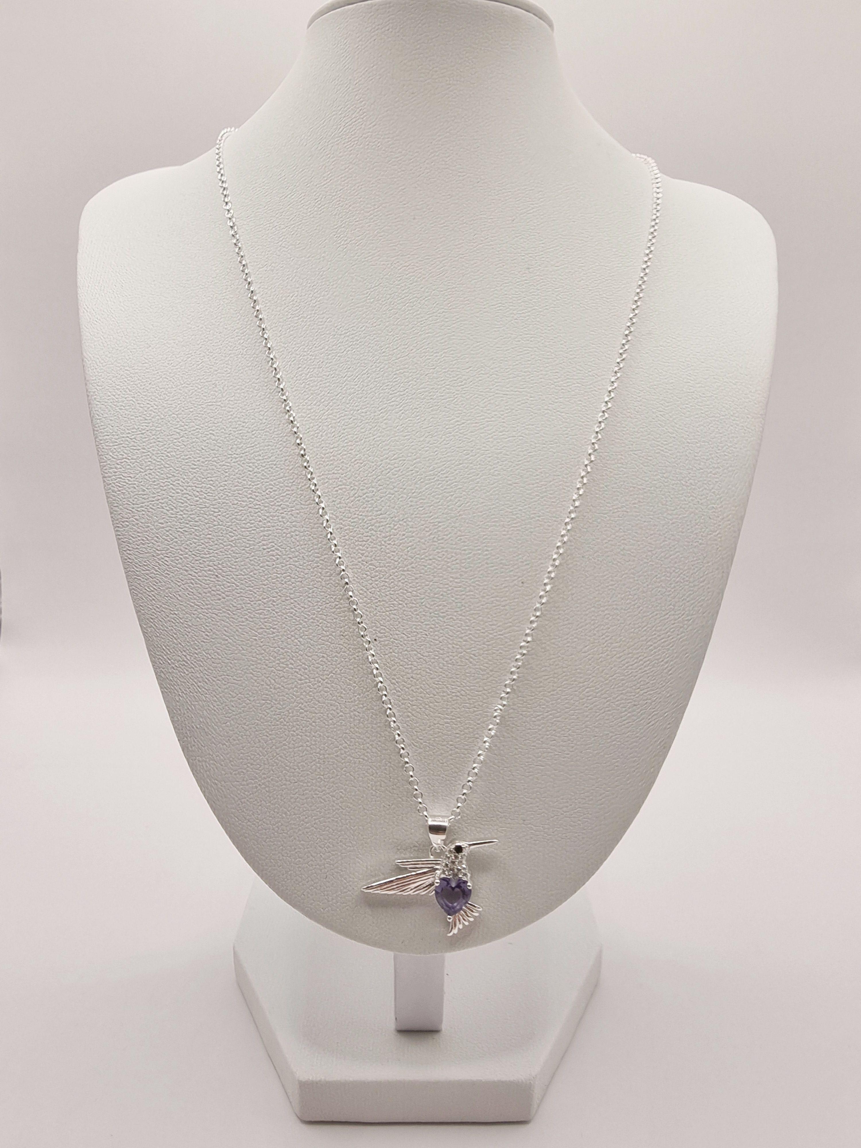 Collar Colibrí con Corazón y Circón en Plata 925-2