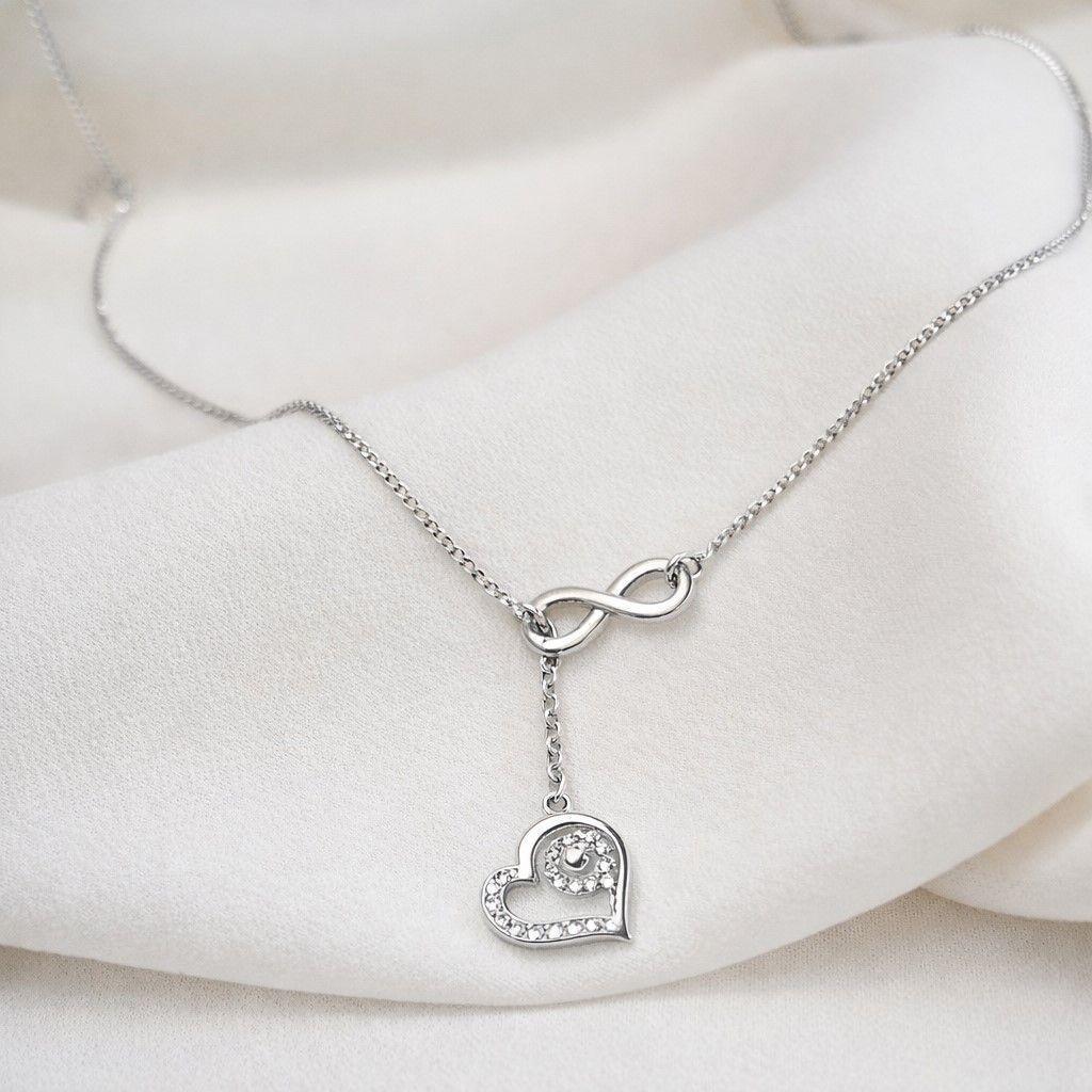 Collar Infinito Corazón Circón Elegante 50cm Plata Ley 925 -2