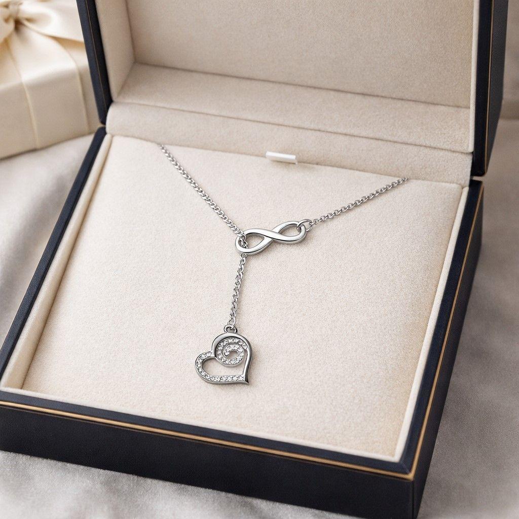 Collar Infinito Corazón Circón Elegante 50cm Plata Ley 925 -3