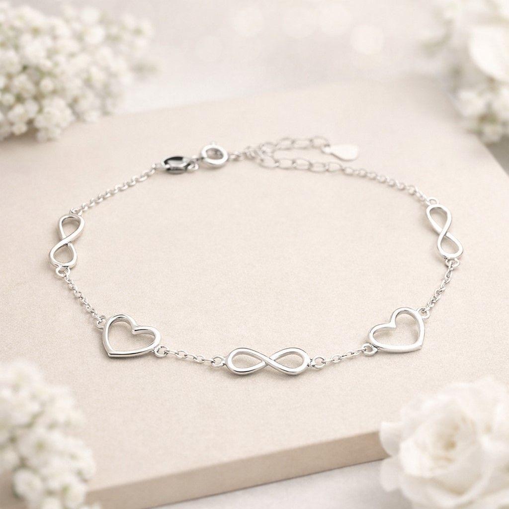 Pulsera Infinitos Corazones en Plata Ley 925-2
