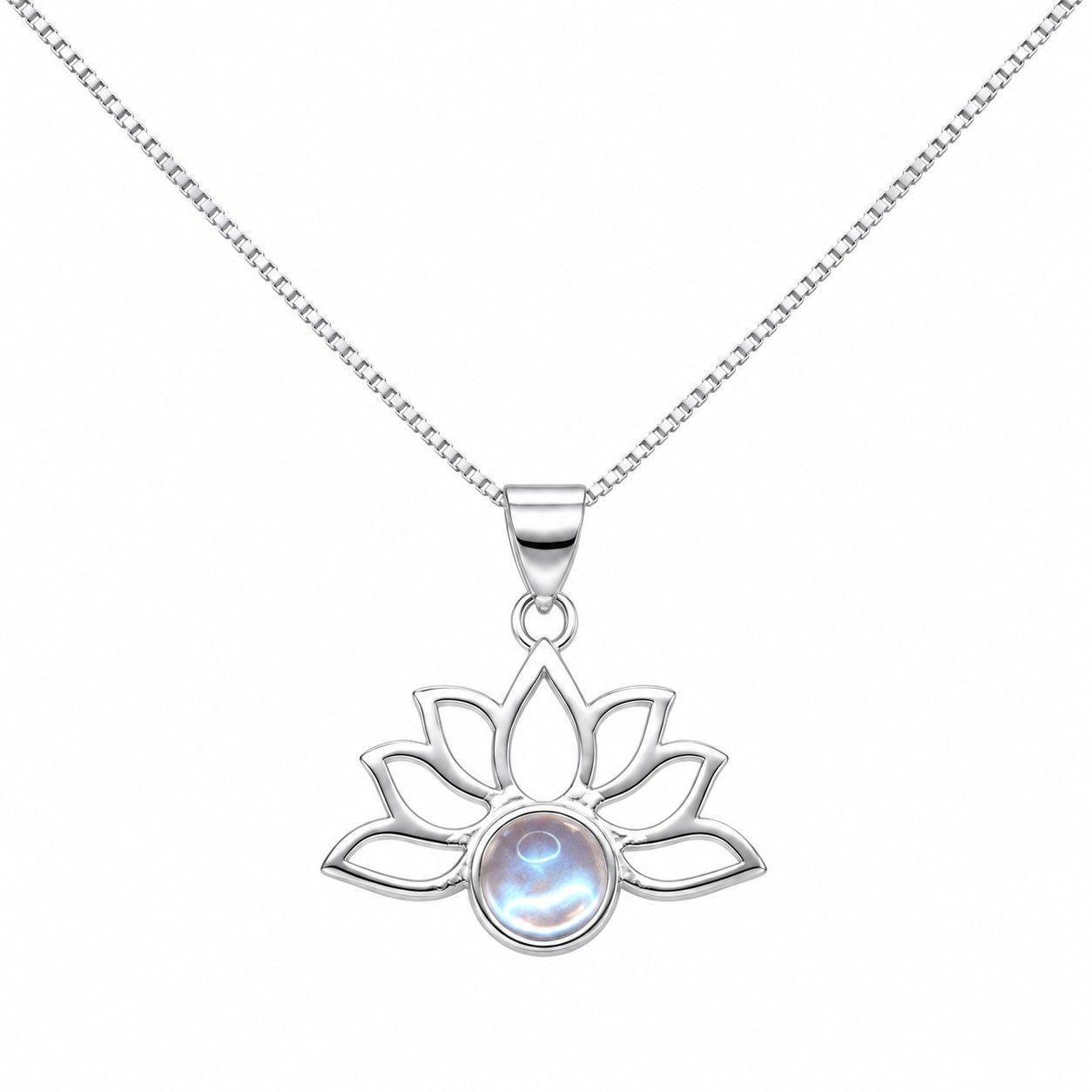 Collar Flor de Loto con Piedra Luna Plata Ley 925-0