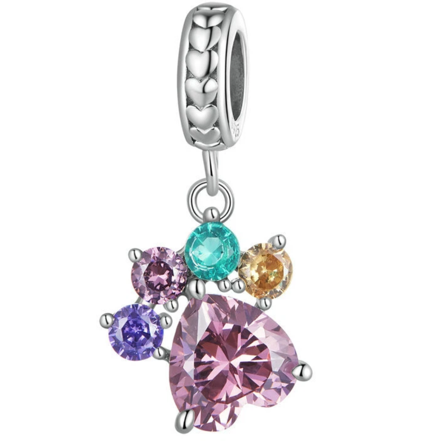 Charm Dije Colgante Huella Perrito Circón Brillante en Plata 925-0