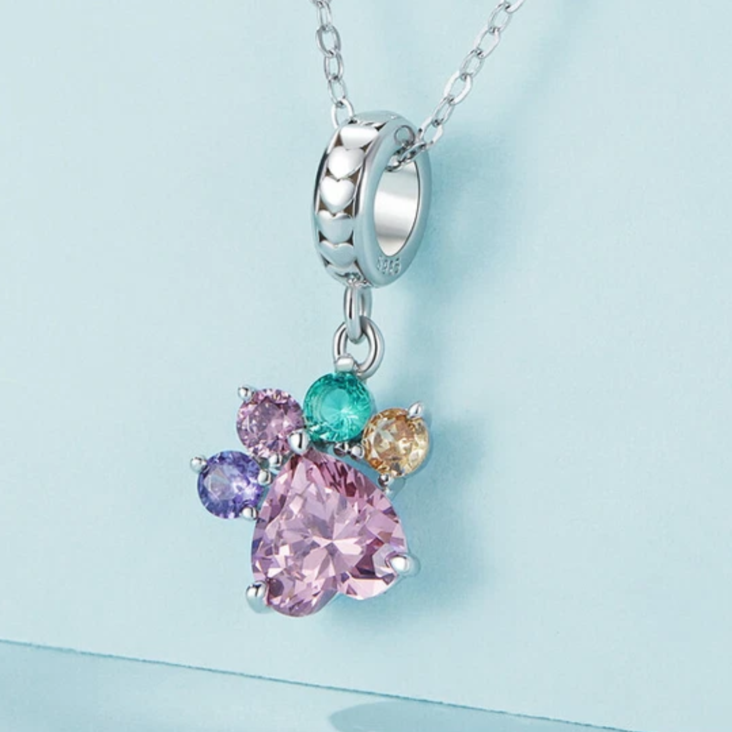 Charm Dije Colgante Huella Perrito Circón Brillante en Plata 925-1
