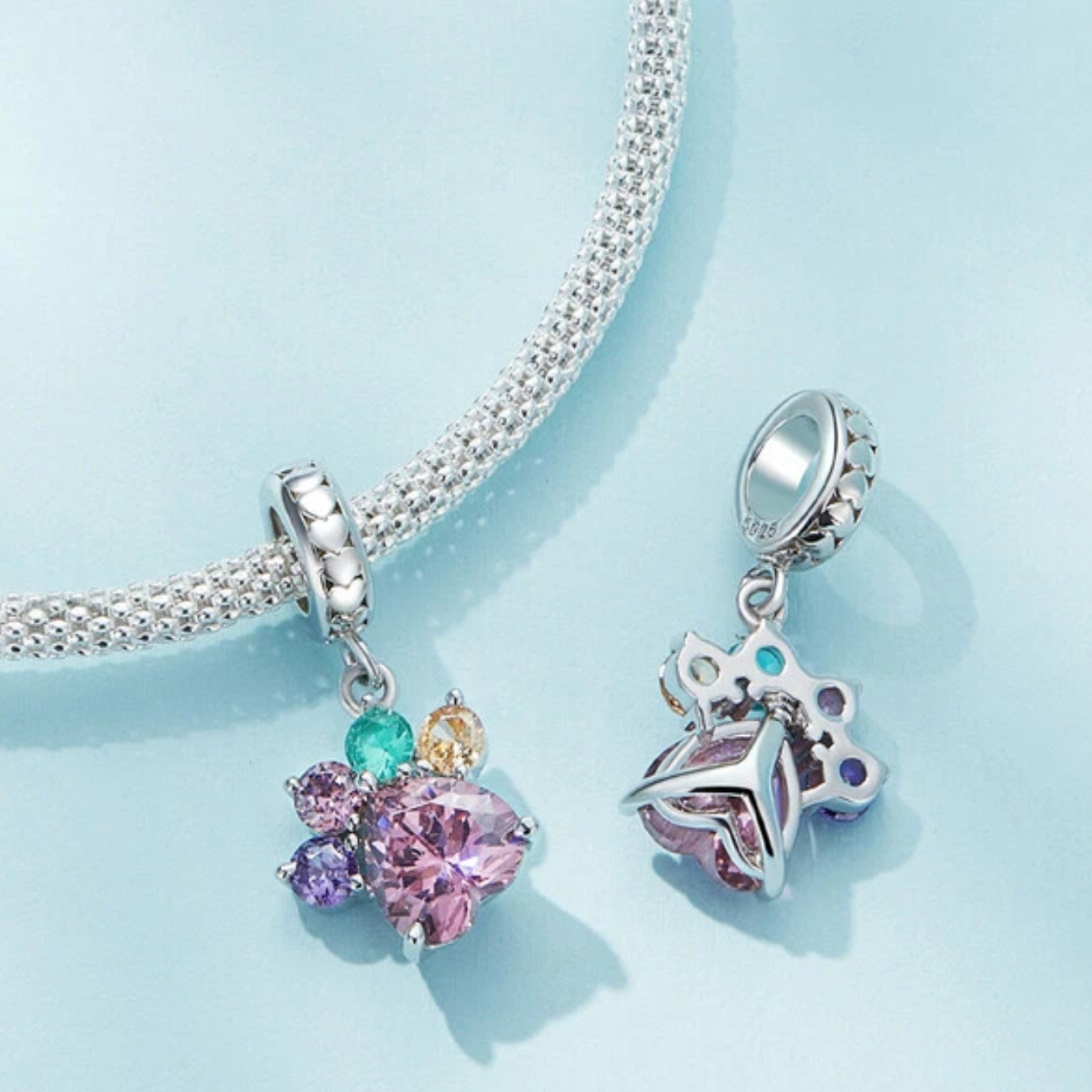 Charm Dije Colgante Huella Perrito Circón Brillante en Plata 925-3