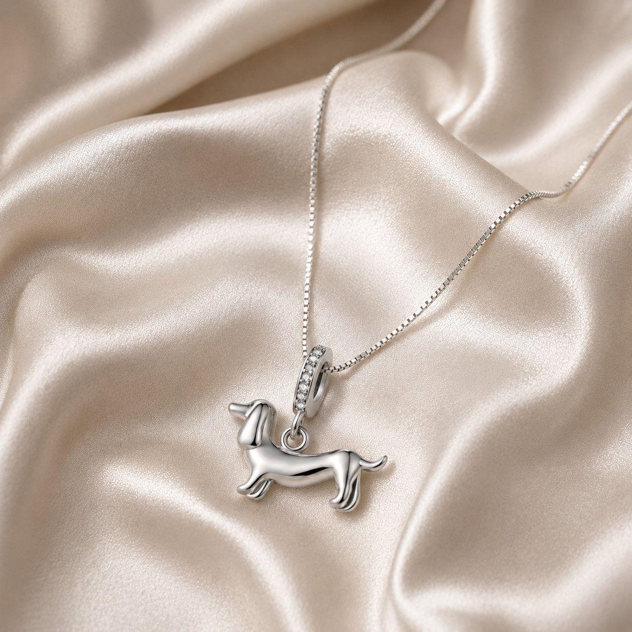 Cadena + Charm Perrito Salchicha Dachshund 50 cm Plata 925 -2