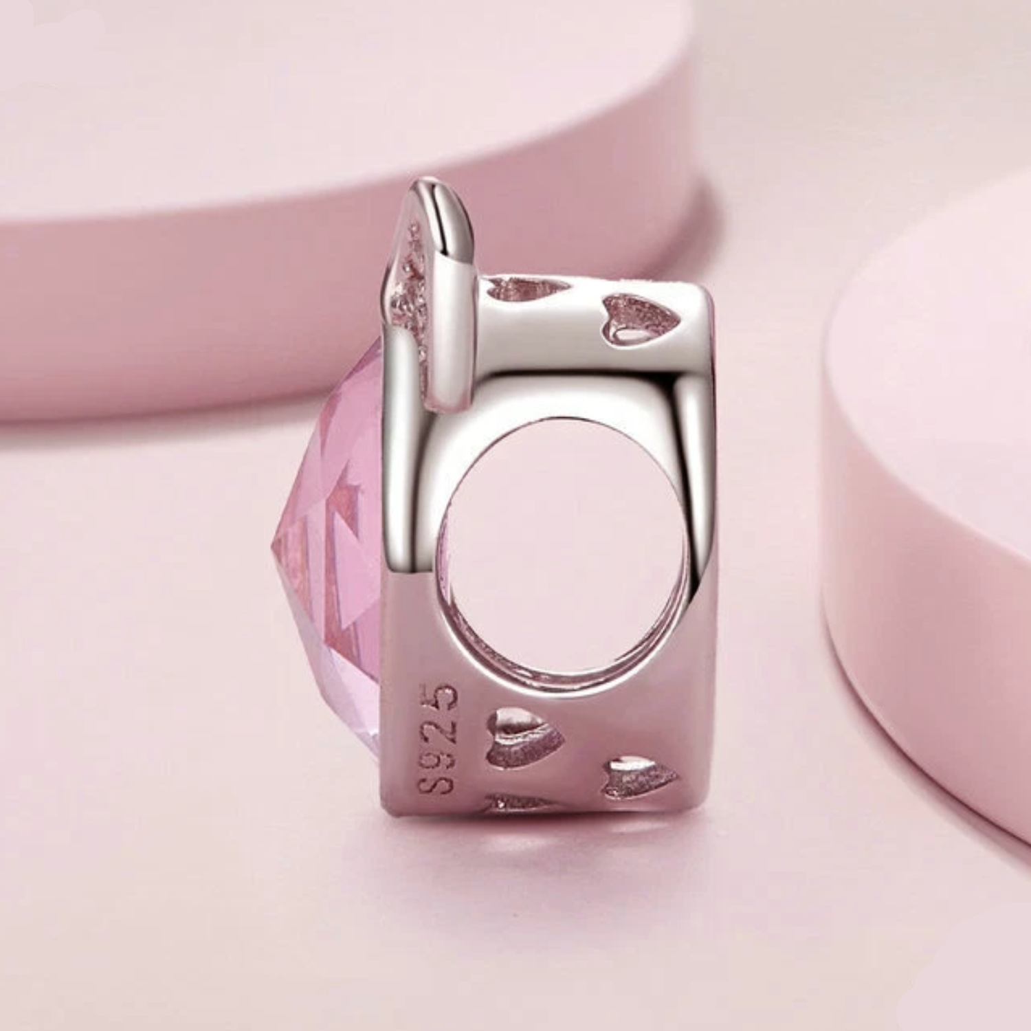 Charm Gato Orejitas con Circón Rosa en Plata 925 -4