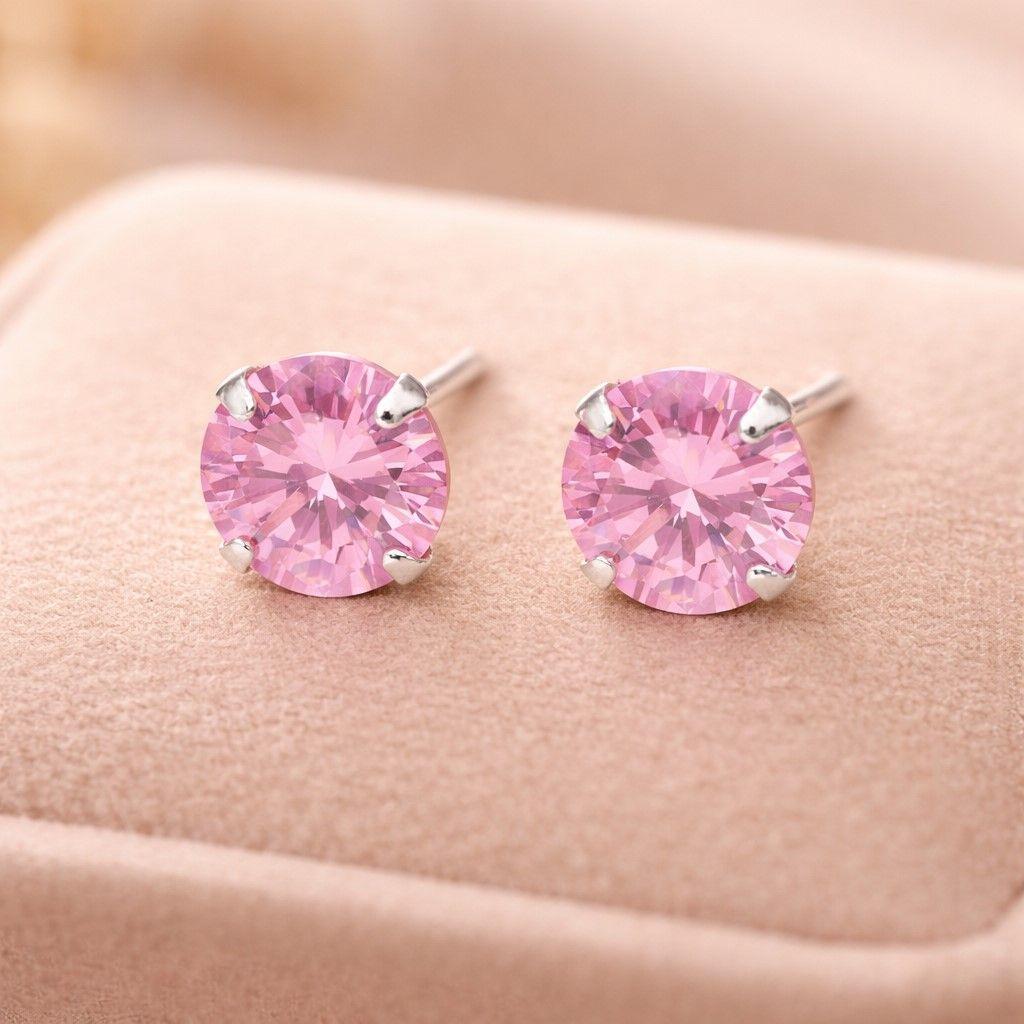 Aros de Plata 925 Con Circón Rosa Francia 8 mm -2