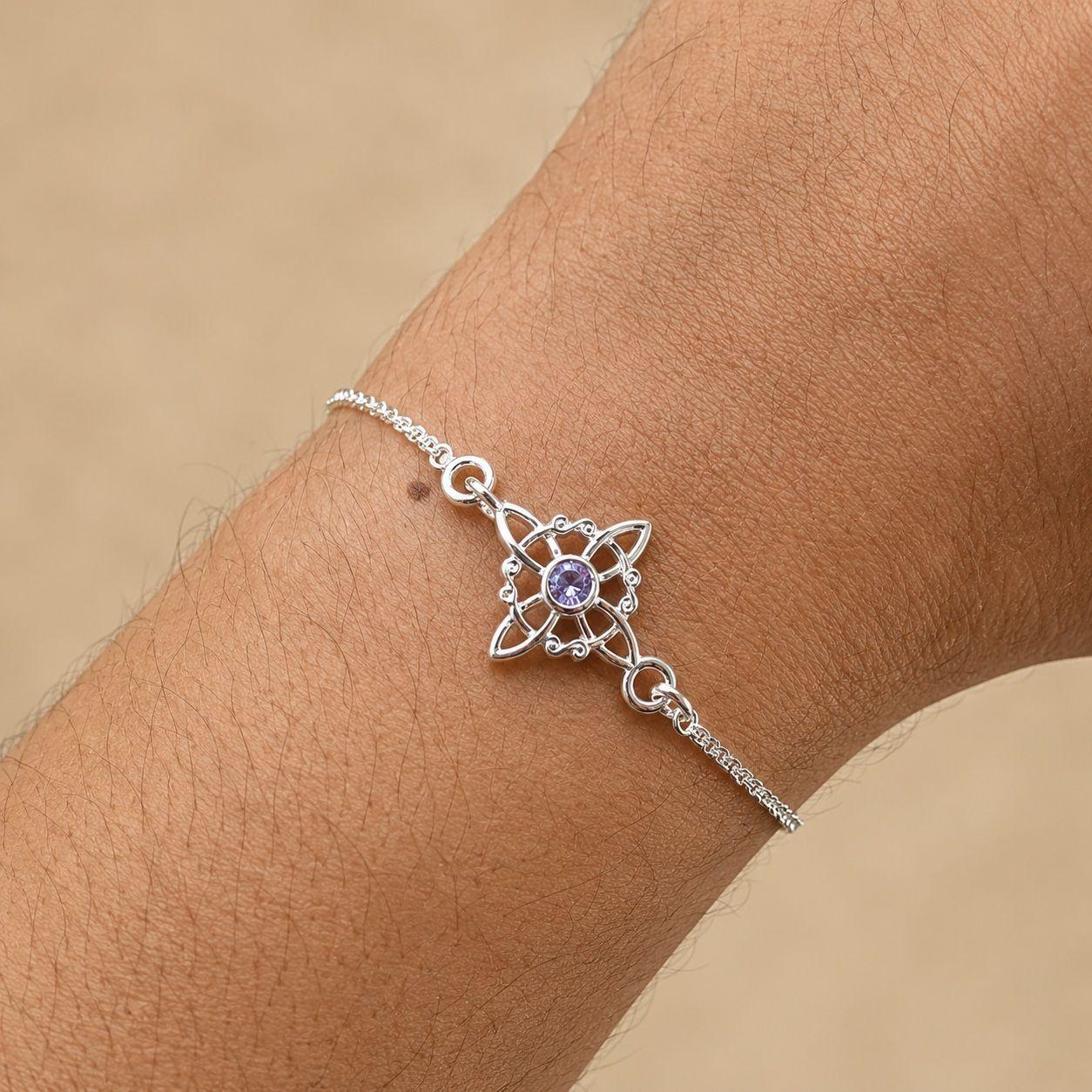 Pulsera Nudo de Bruja Circón Morado Plata 925-1