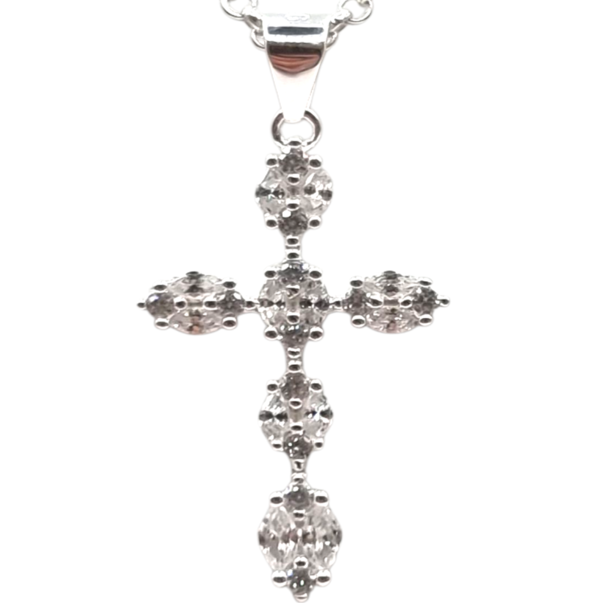 Collar Cruz en Plata 925 con Circones Brillantes -0