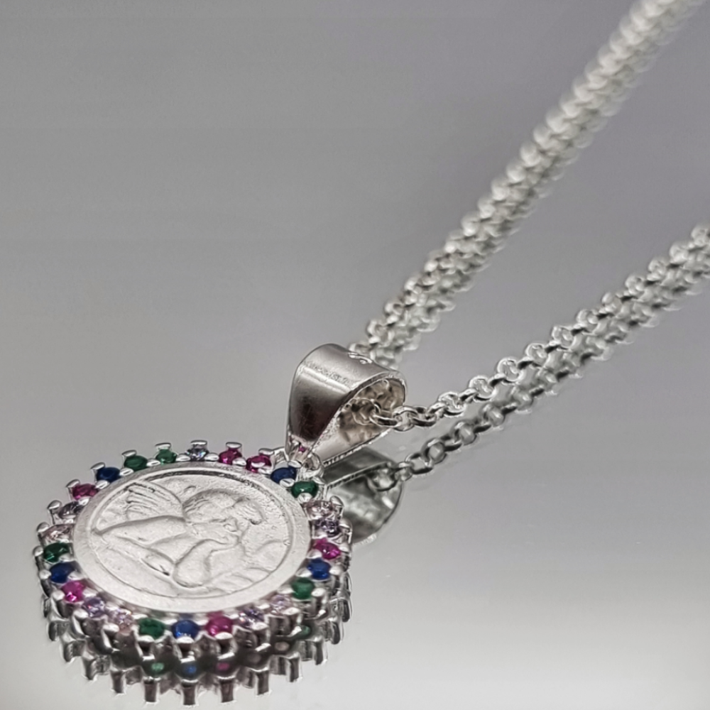 Collar Ángel de la Guarda Circones Multicolor en Plata 925-2