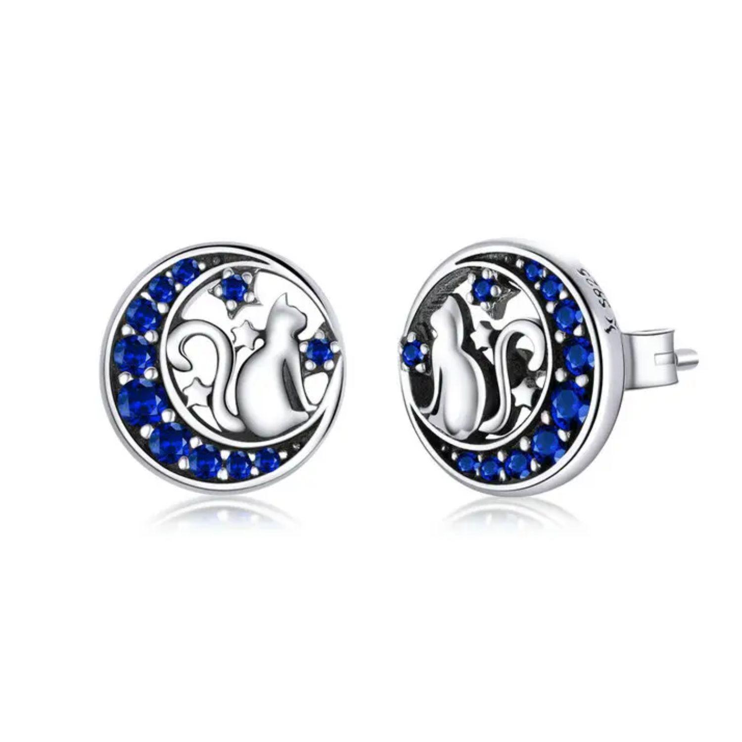 Aros Gato con Luna en Plata 925-0
