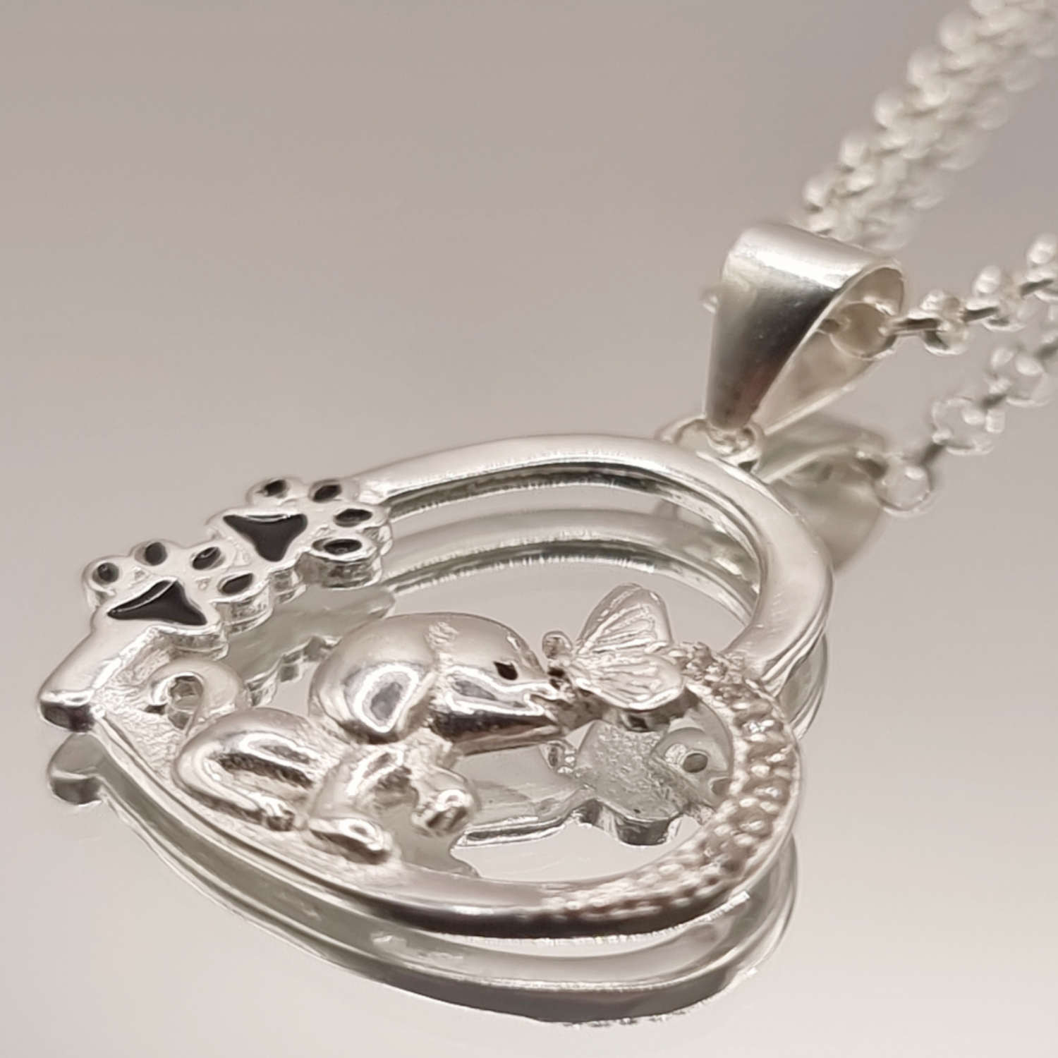 Collar Corazón con Patita de Perrito en Plata 925 con Circones -2