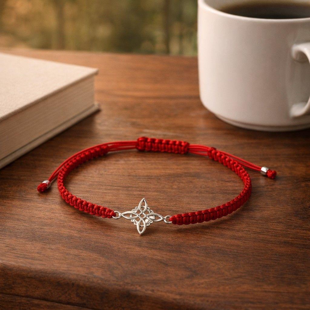Pulsera Hilo Rojo Ajustable Nudo de Brujas en Plata 925-2