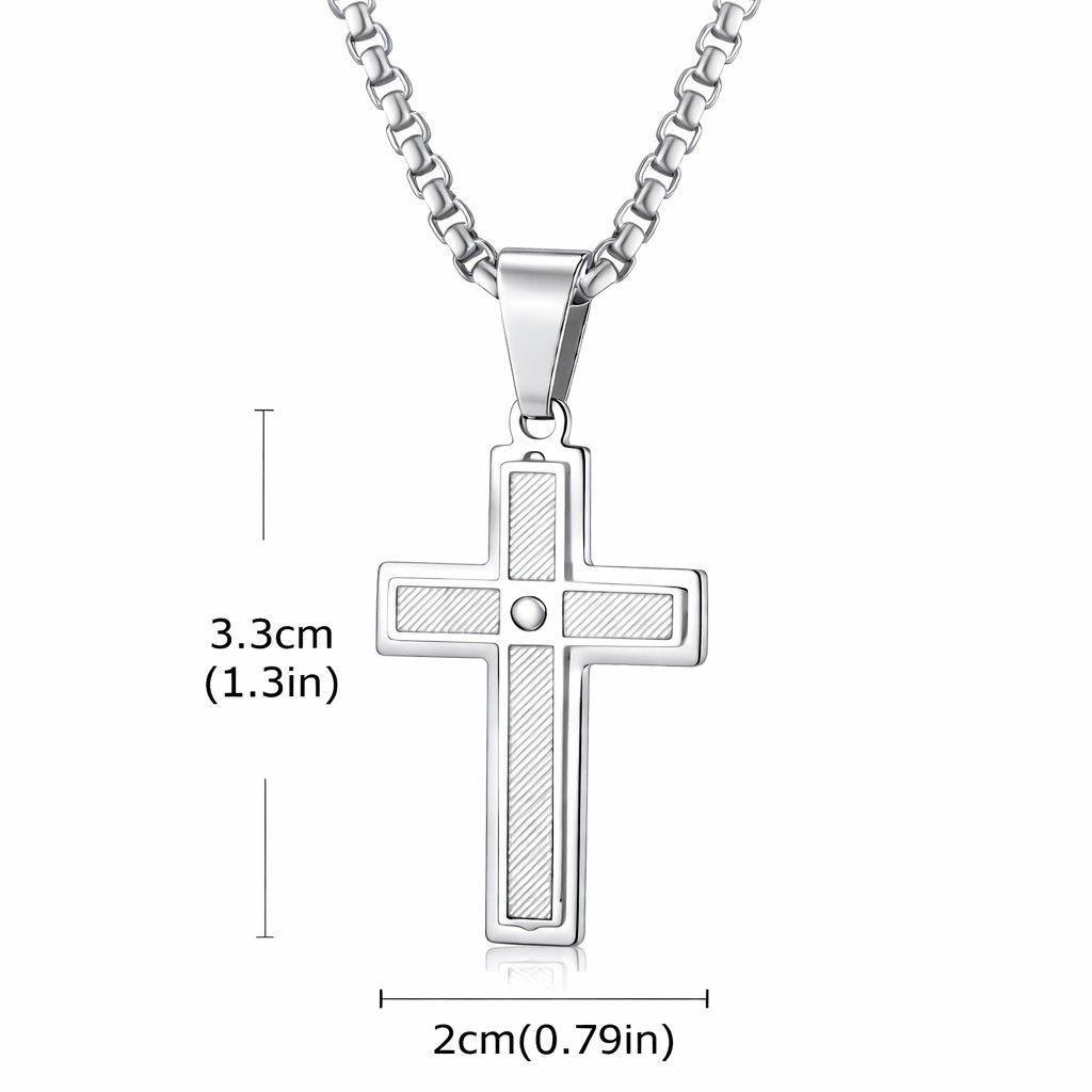 Collar Hombre Cruz Circón Elegante Acero Inoxidable -3