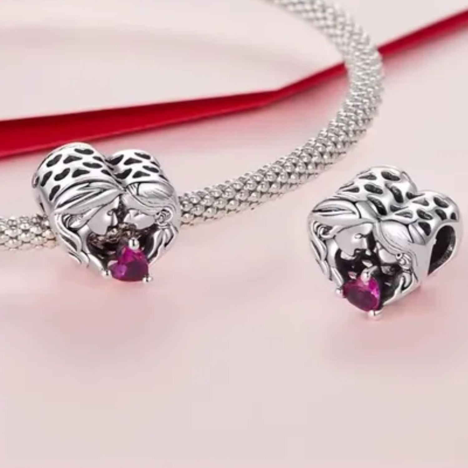 Charm Mamá e Hija en Plata 925 con Circón Rosa  -3