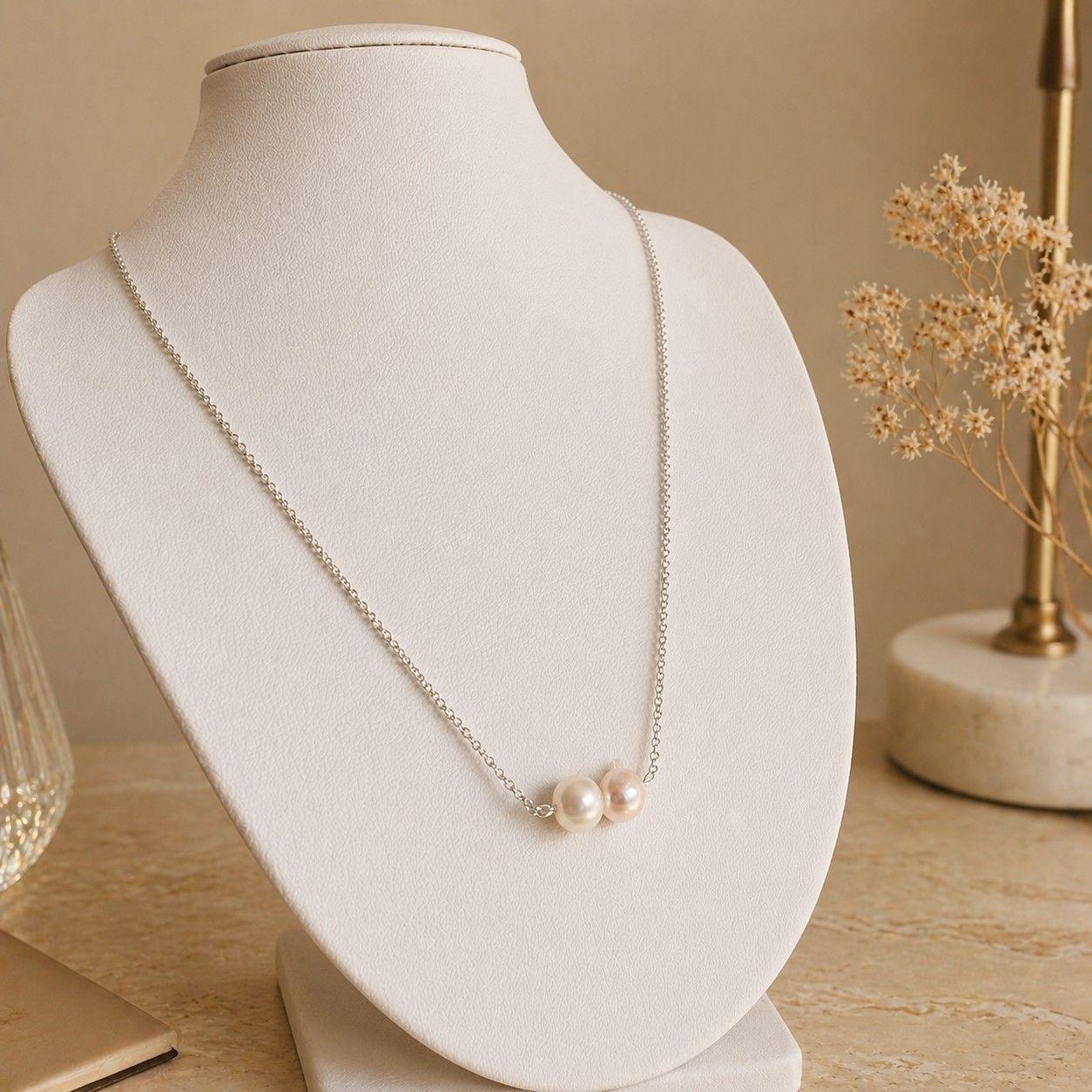 Conjunto Collar y Aros Plata 925 Con Perlas De Rio Naturales -4