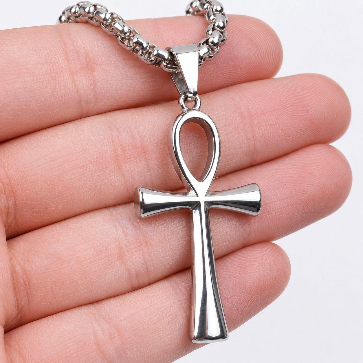 Collar Hombre Cruz Egipcia Acero Inoxidable -2