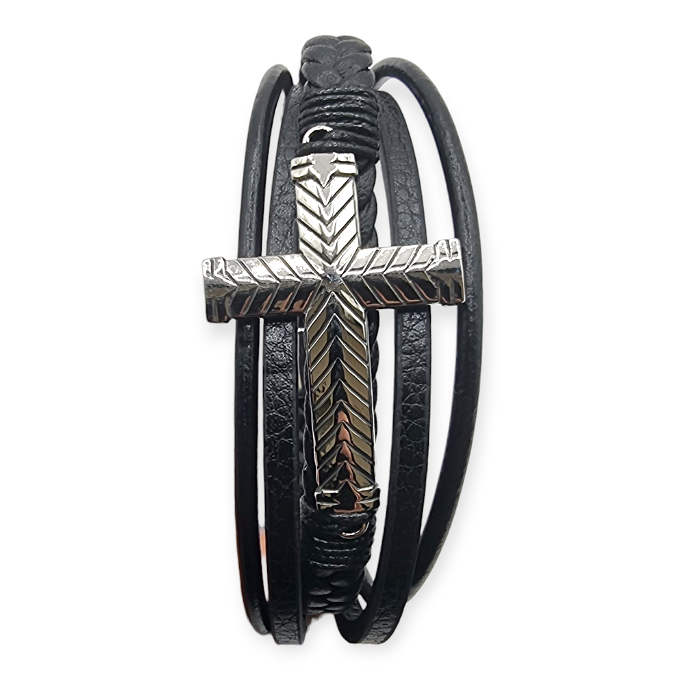 Pulsera Hombre Acero Quirúrgico Cruz Trenzada Estilo Moderno-2
