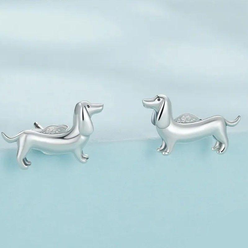 Aros Perrito Salchicha Dachshund en Plata 925 -2
