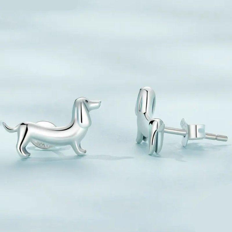 Aros Perrito Salchicha Dachshund en Plata 925 -3