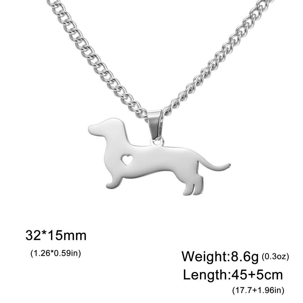 Collar Cadena Perrito Salchicha Tierno Dachshund Corazón Acero Inoxidable -2