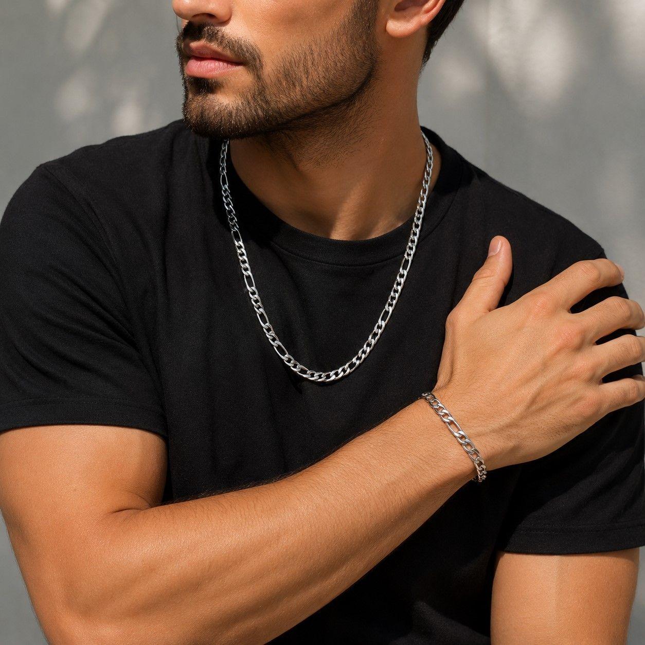 Conjunto Cadena y Pulsera Cartier Hombre 7mm Acero Inoxidable  -3