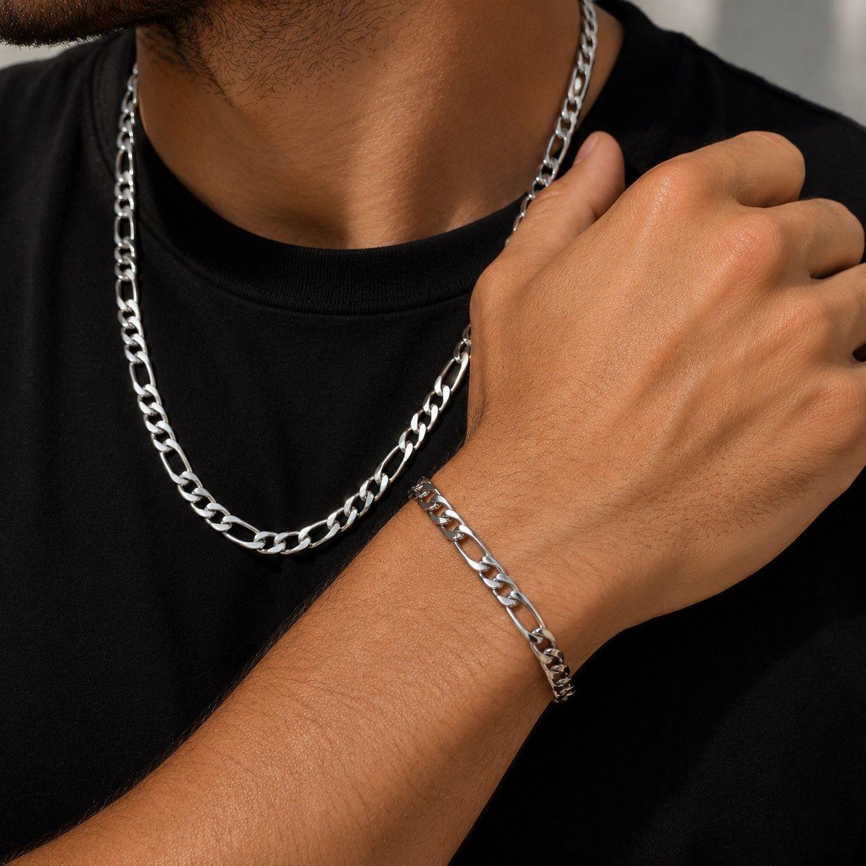 Conjunto Cadena y Pulsera Cartier Hombre 7mm Acero Inoxidable  -4