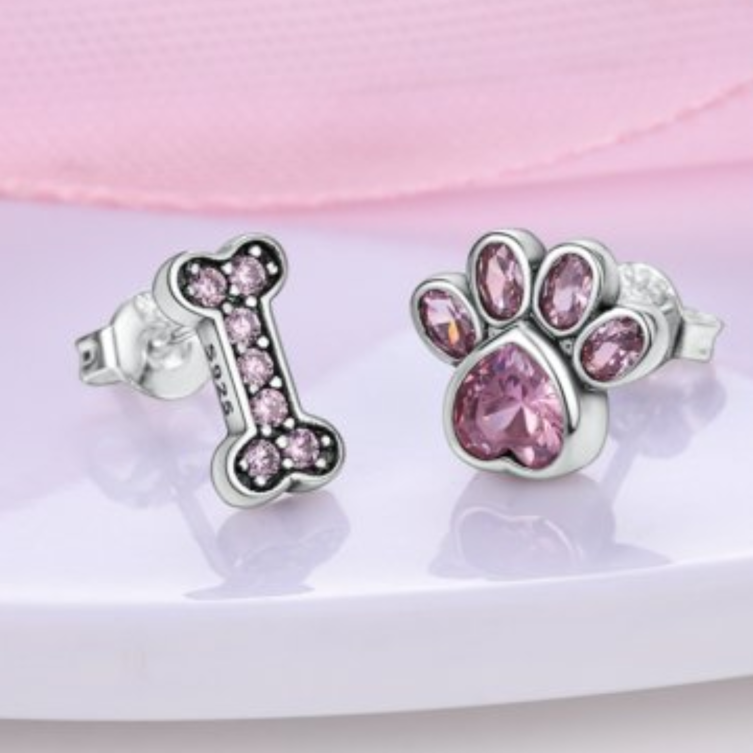 Aros Asimétricos Huella y Hueso en Plata 925 -2