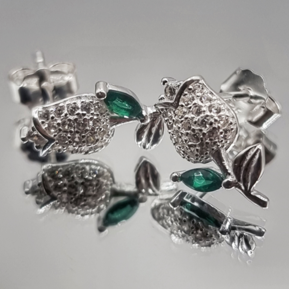 Aros Flor Tulipán Circones Esmeralda en Plata 925 -2