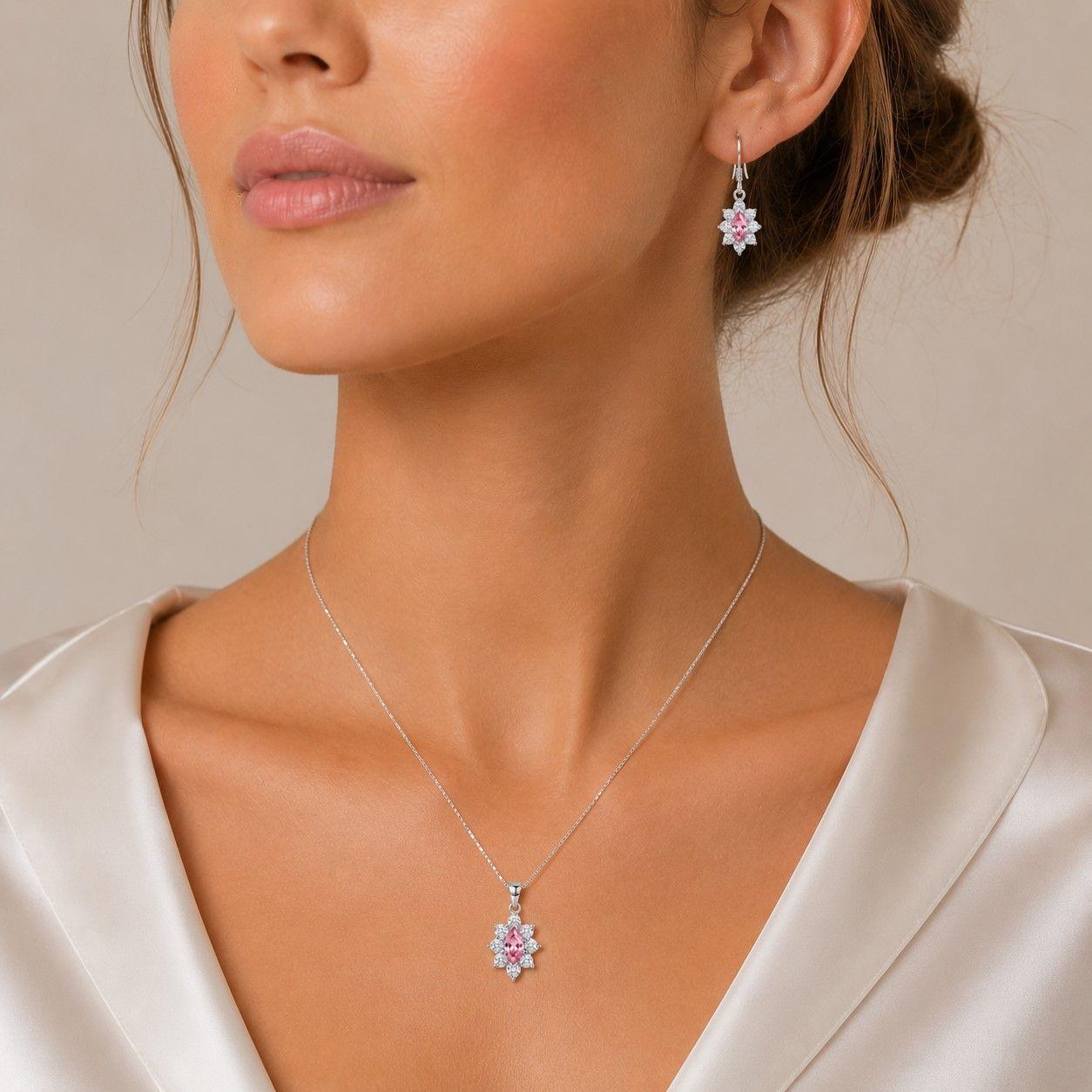 Conjunto Collar y Aros Lady Circón Plata Ley 925  -2