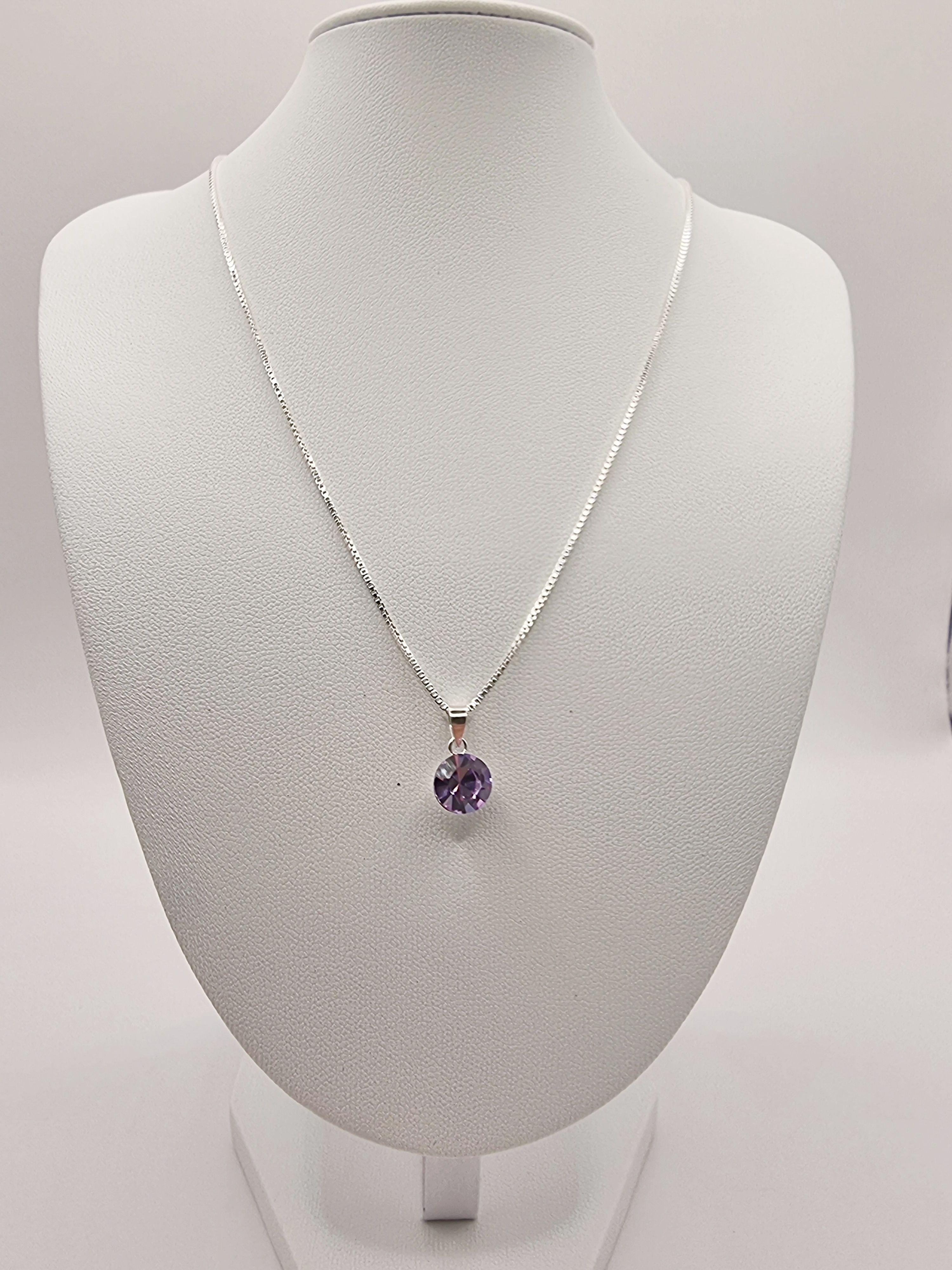 Conjunto Collar y Aros Con Cristal Austriaco Lila en Plata 925 -2