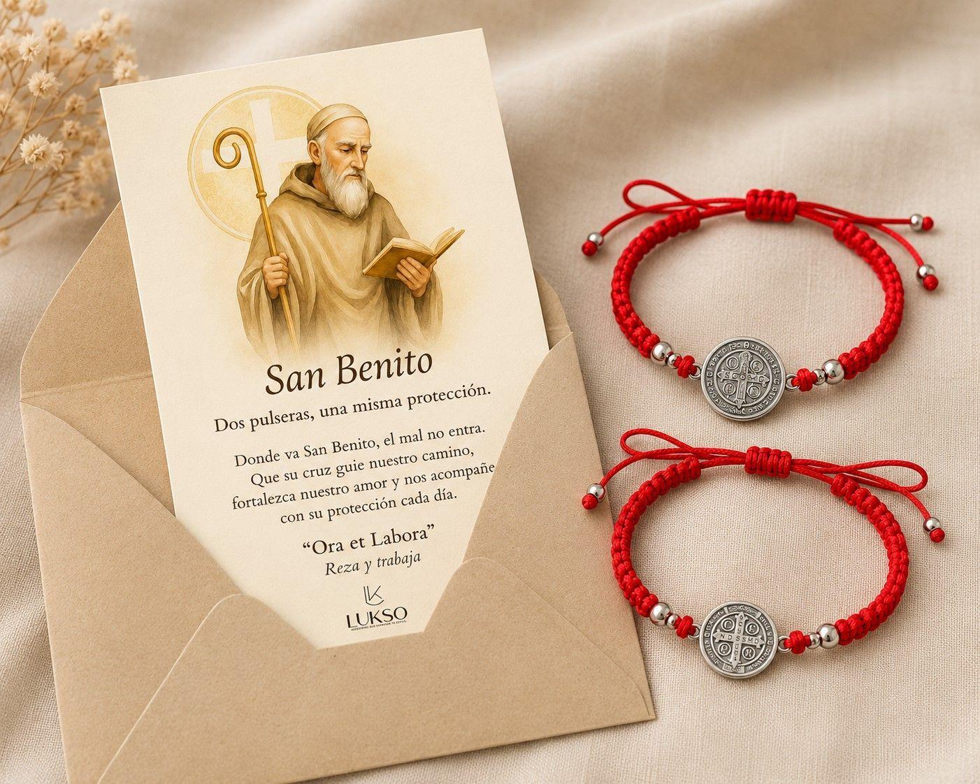 Pack 2 Pulseras Hilo Rojo San Benito Protección Pareja-2