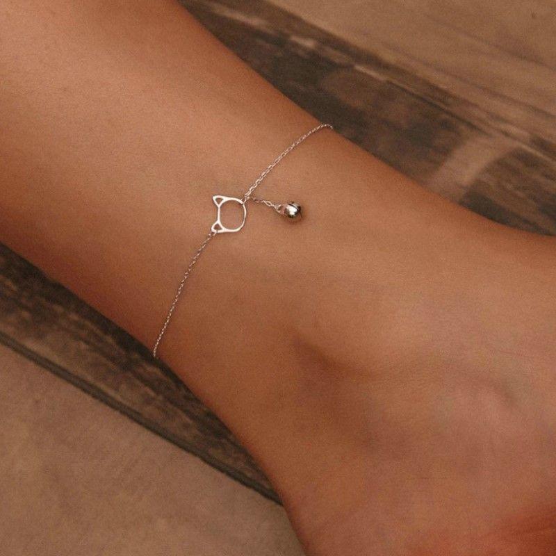 Tobillera Gato Con Campanita en Plata 925 -2