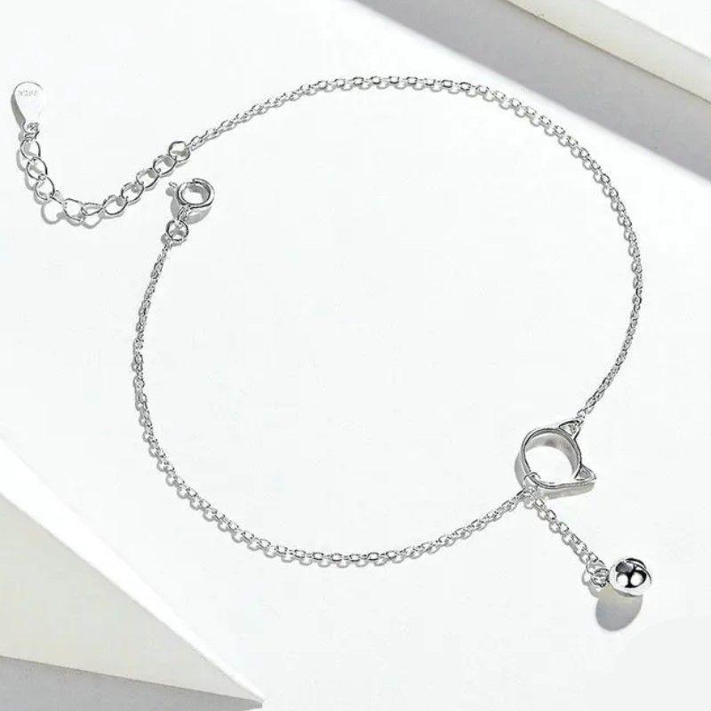 Tobillera Gato Con Campanita en Plata 925 -3