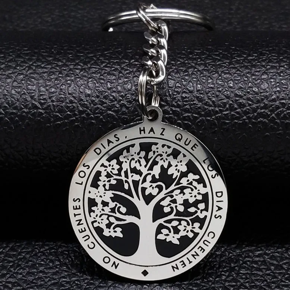 Llavero Acero Inoxidable Árbol de la Vida Frase Inspiradora-2