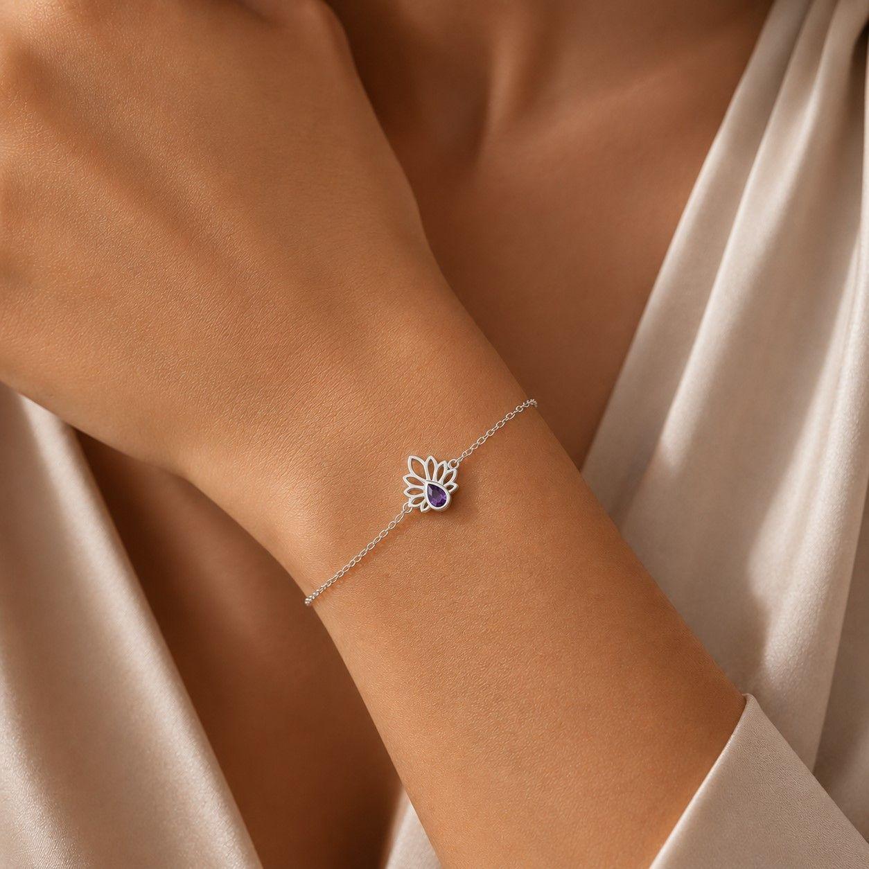 Pulsera Mujer Flor de Loto Plata ley 925-3