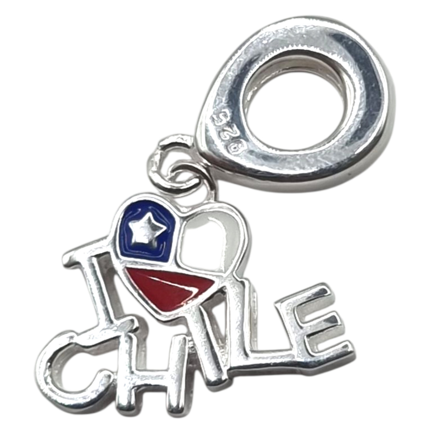 Colgante Charm Bandera de Chile Esmaltado en Plata 925-2