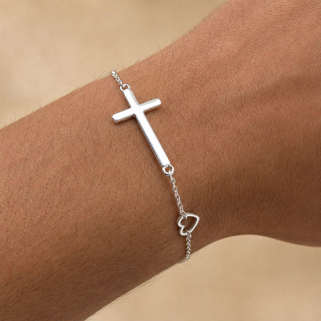 Pulsera Cruz Corazón Infinito Plata 925-3