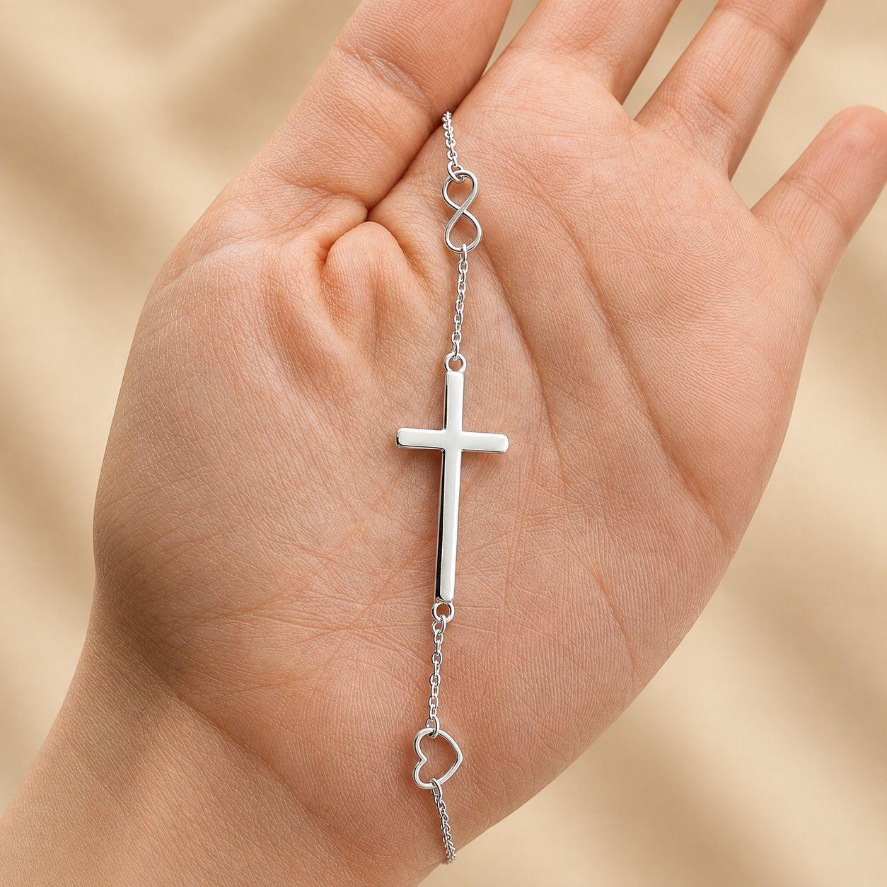 Pulsera Cruz Corazón Infinito Plata 925-4