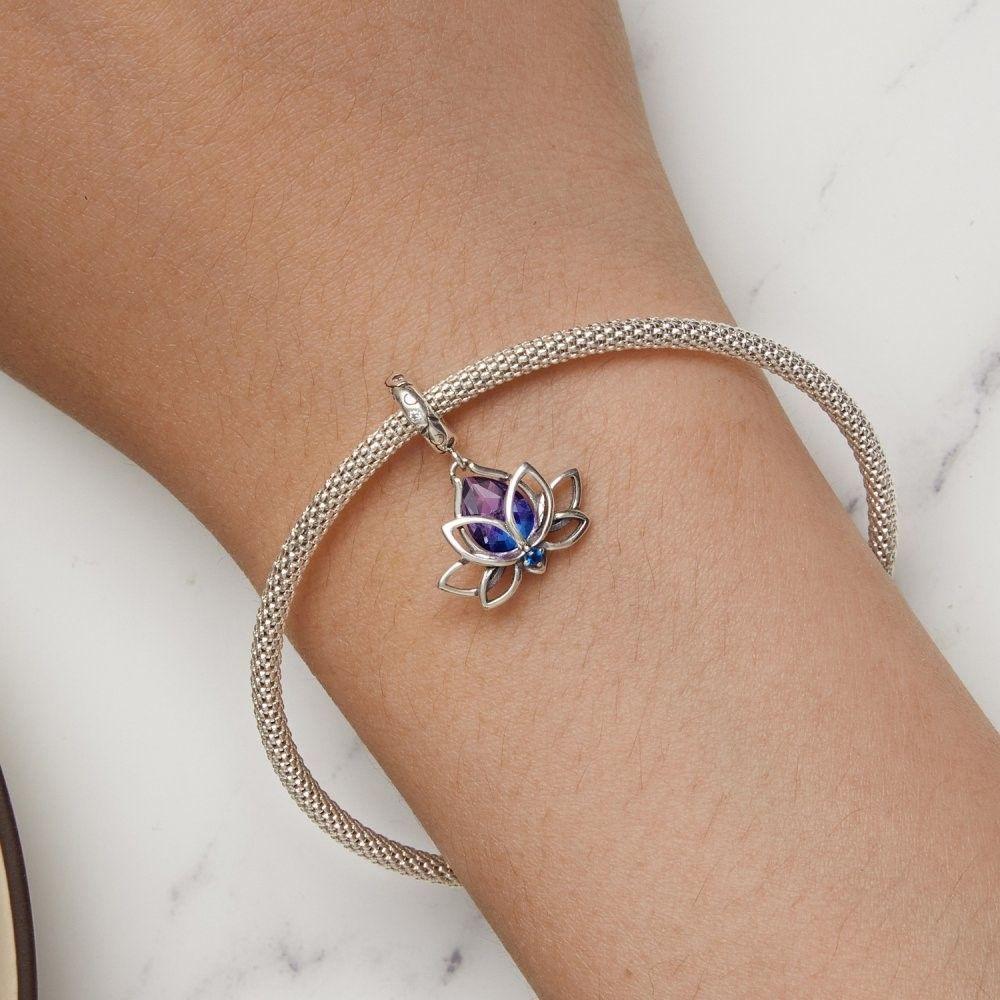 Charm Flor Morada en Plata 925 -3