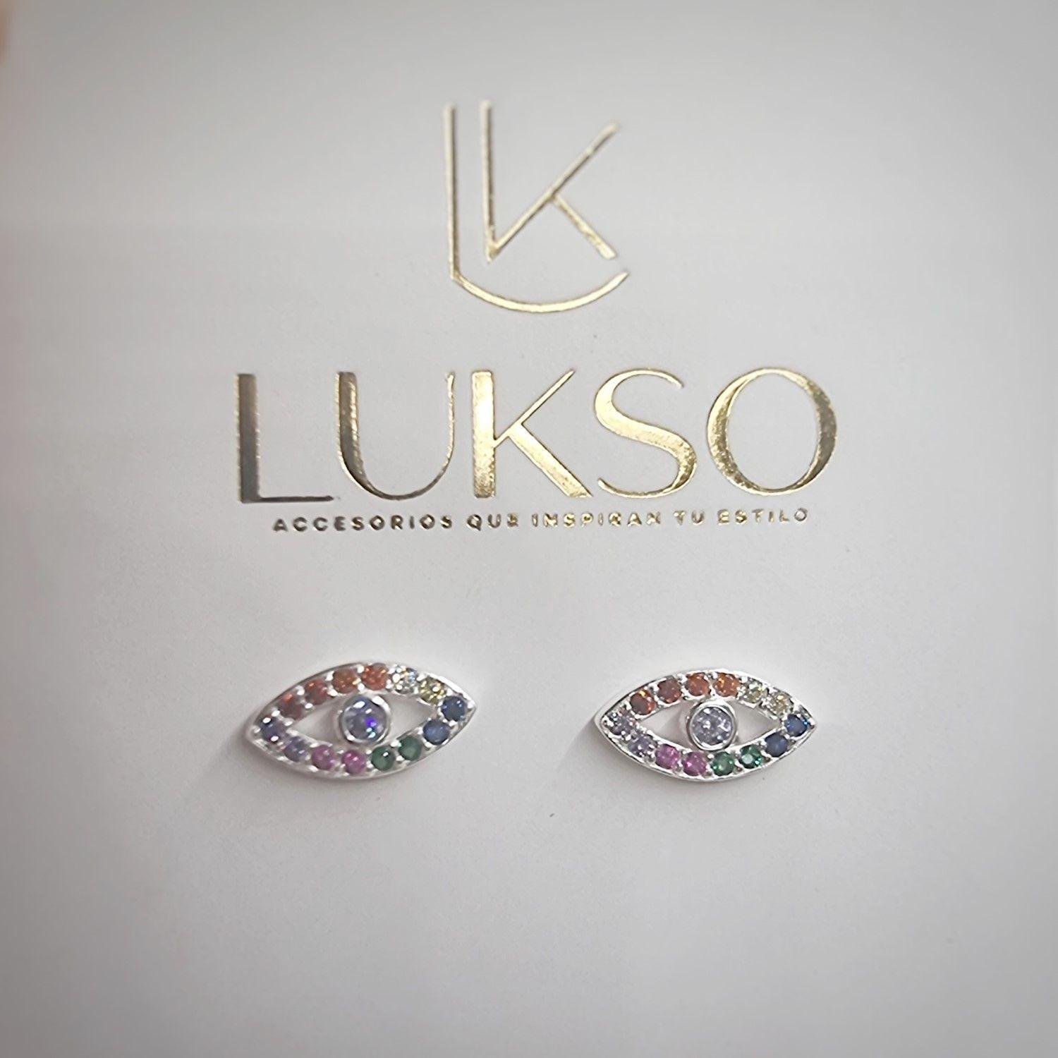 Aros Ojo Turco en Plata 925 con Circones Multicolor -2