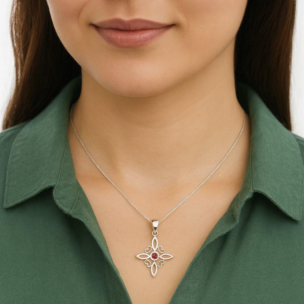 Collar Nudo de Brujas Circón Rubí Plata 925 -2