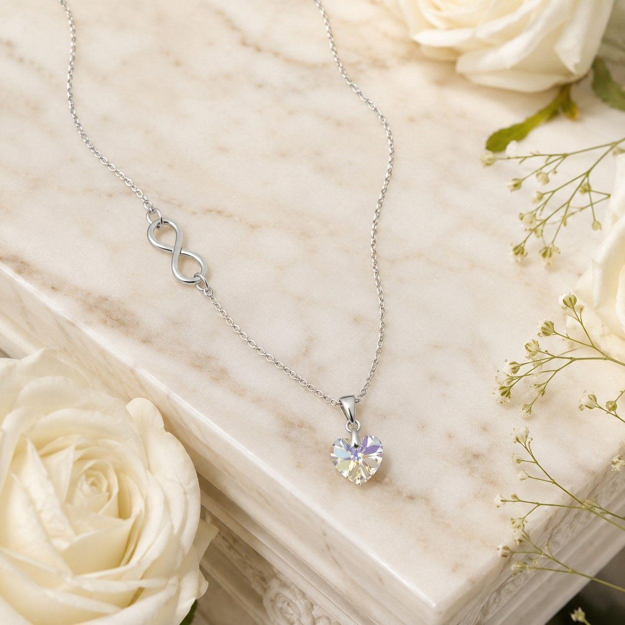 Collar Infinito Corazón Cristal Aurora Boreal Plata 925 -3