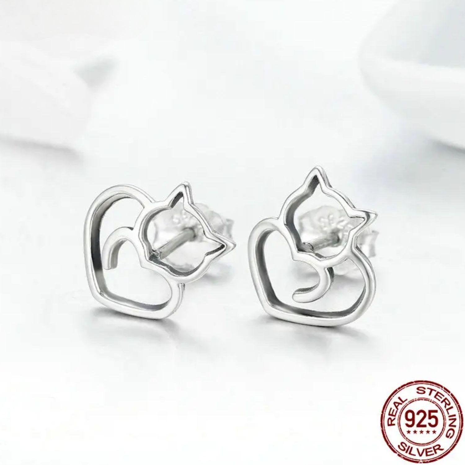 Aros de Plata 925 con Diseño de Gato-2
