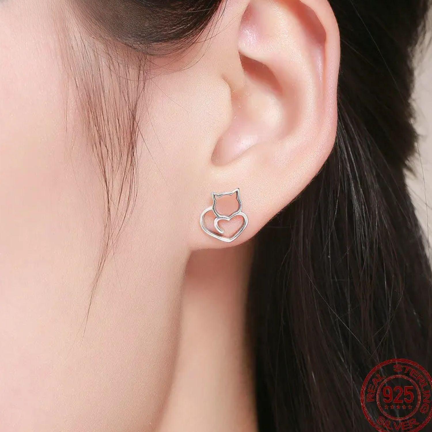 Aros de Plata 925 con Diseño de Gato-3