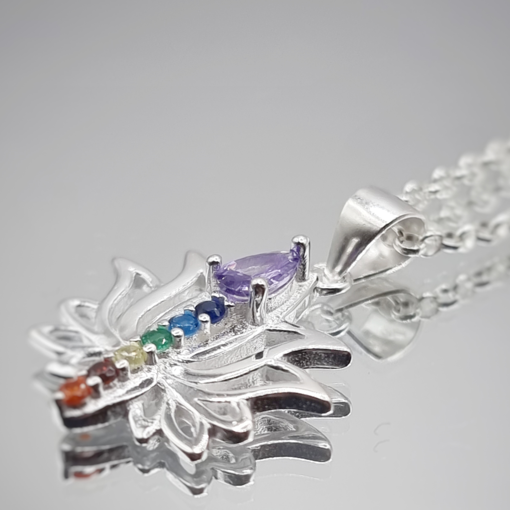 Collar Flor de Loto con Circones 7 Chakras en Plata 925 -2