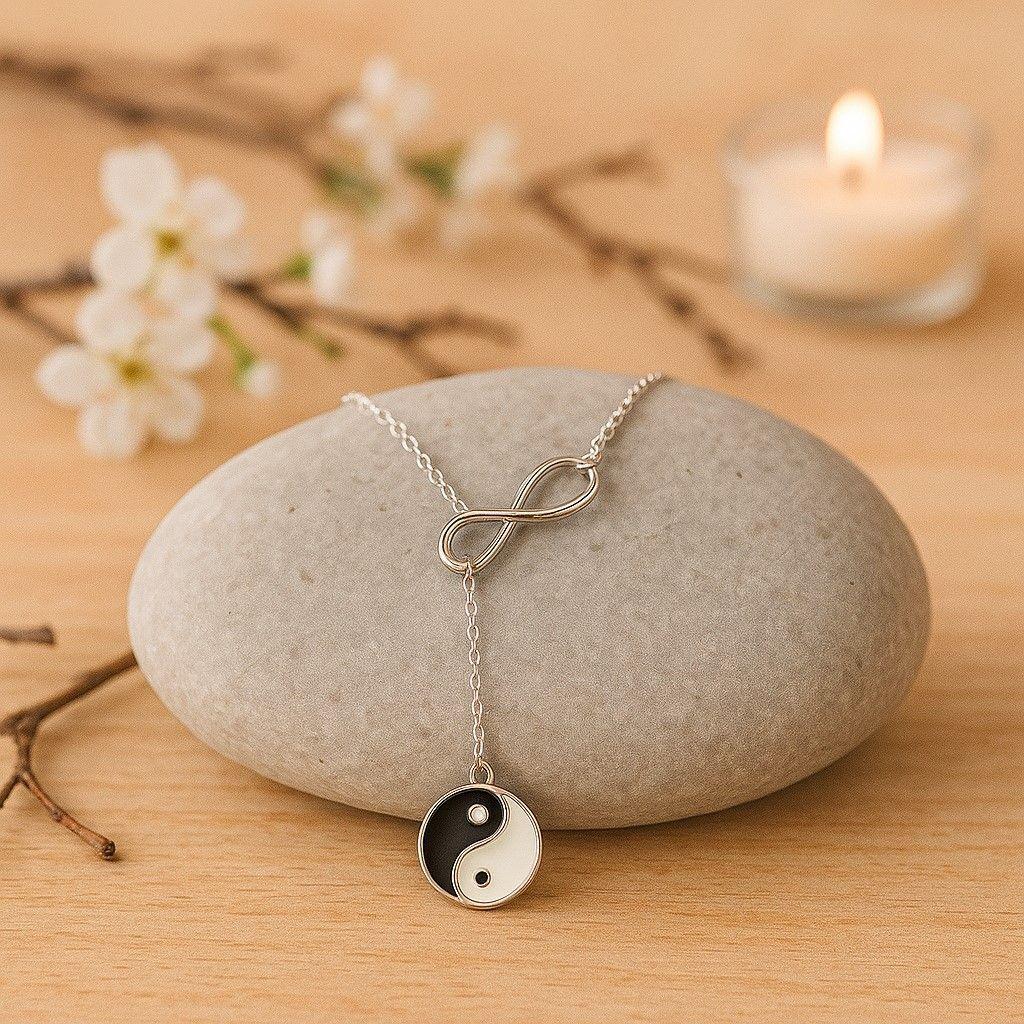 Collar Plata 925 Ajustable Infinito Yin Yang Esmaltado -2