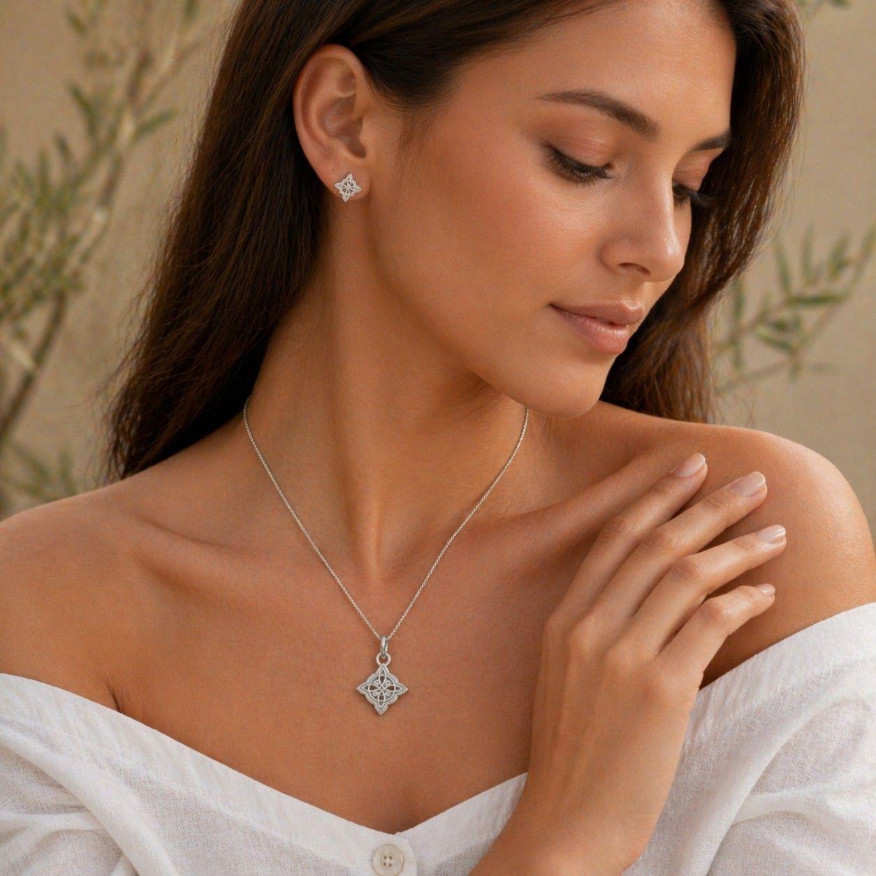 Conjunto Collar y Aros Nudo de Bruja Plata Ley 925 -2